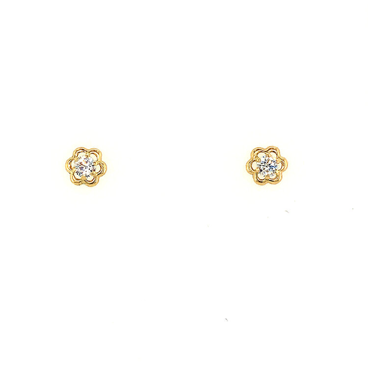 32404 14K YELLOW GOLD OPEN FLOWER COLOR CUBIC ZIRCONIA SCREW BACK STUDS