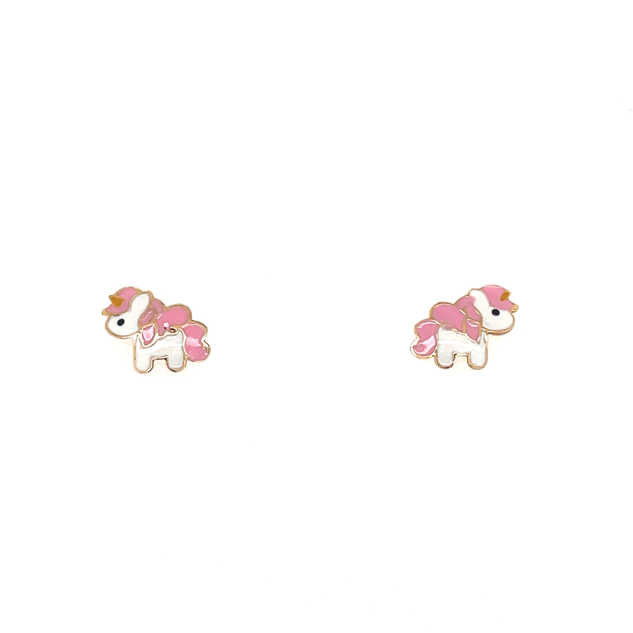 30023 14K YELLOW GOLD PINK UNICORN ENAMEL SCREW BACK STUDS