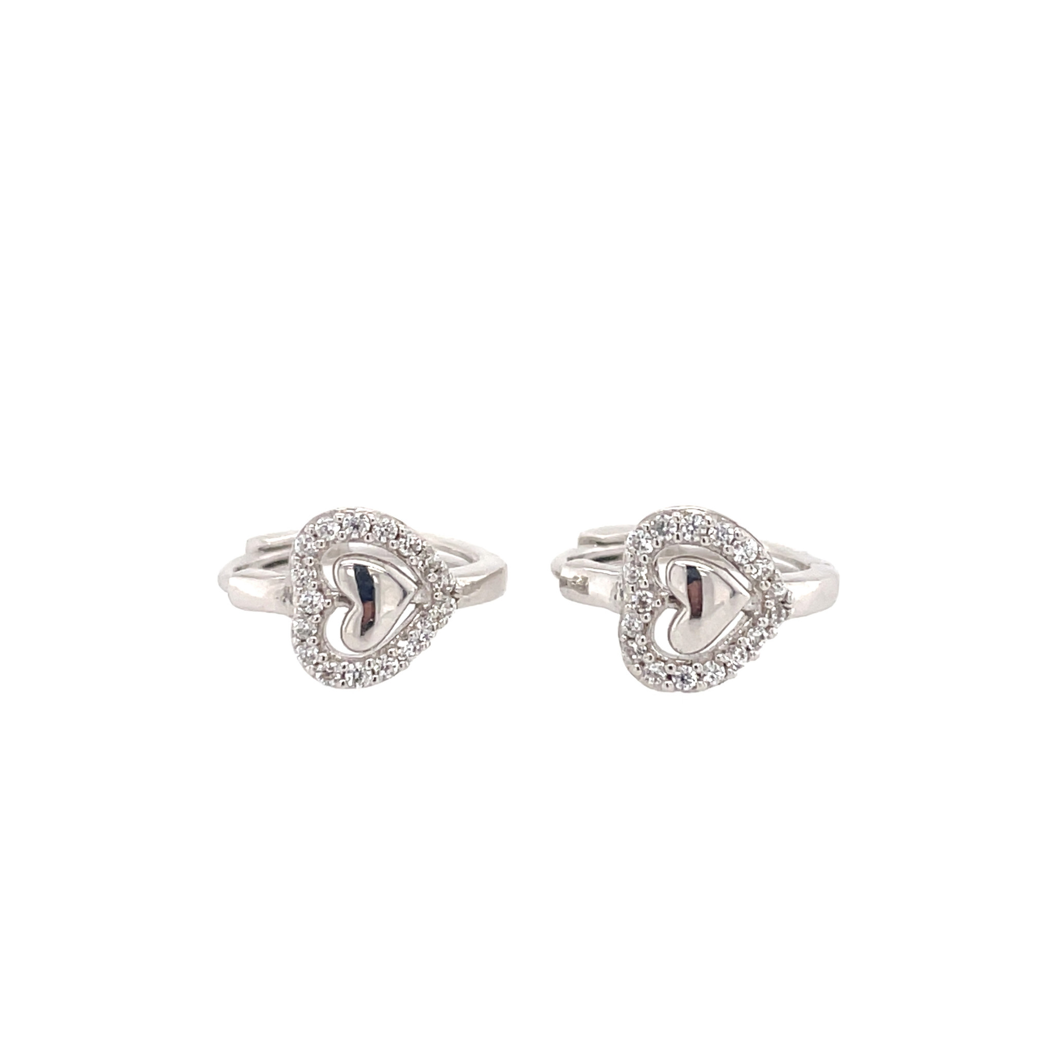 31802 14K WHITE GOLD OPEN HEART WITH CUBIC ZIRCONIA HALO HUGGIES
