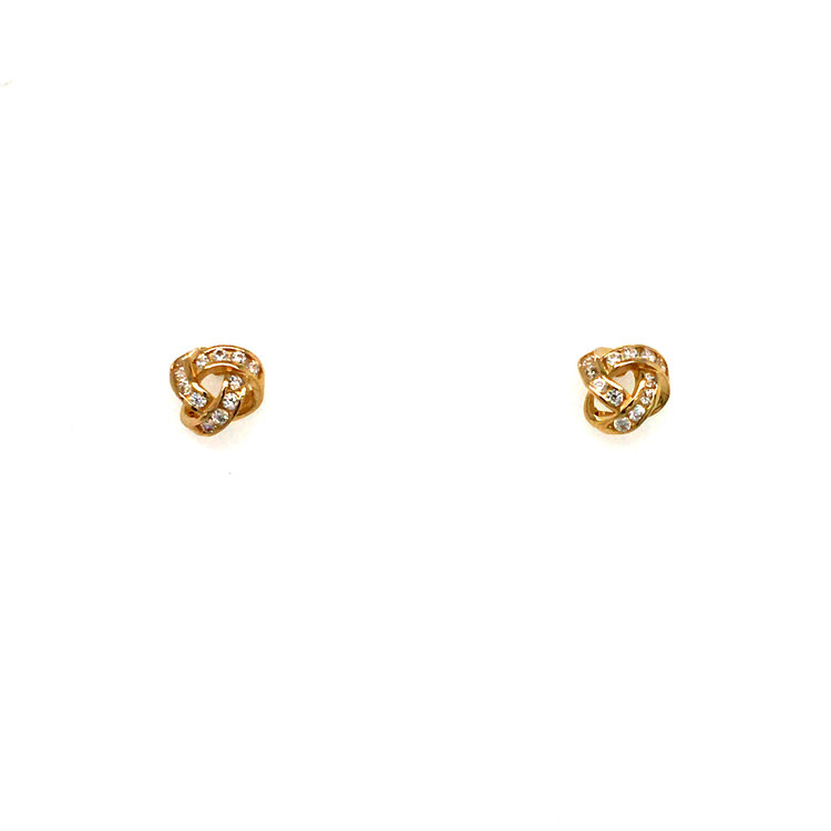 30066 14K YELLOW GOLD LOVE KNOT WITH CHANNEL SET CUBIC ZIRCONIA STUDS 7MM