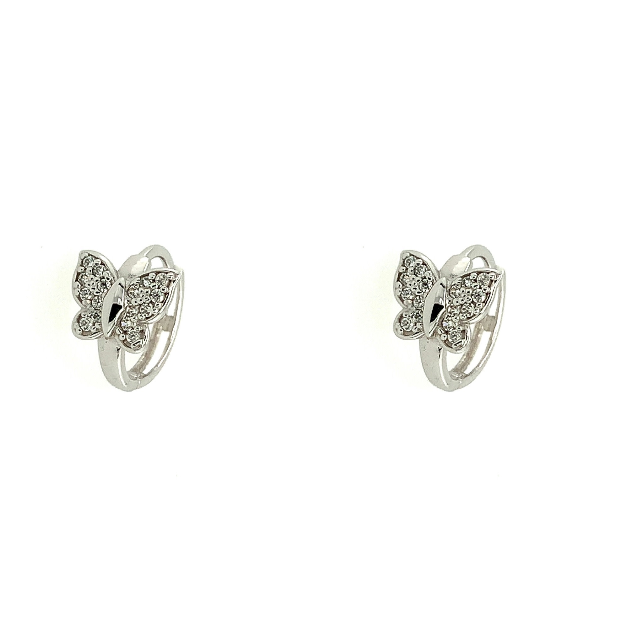 31326 14K WHITE GOLD BUTTERFLY CUBIC ZIRCONIA CENTER HUGGIES