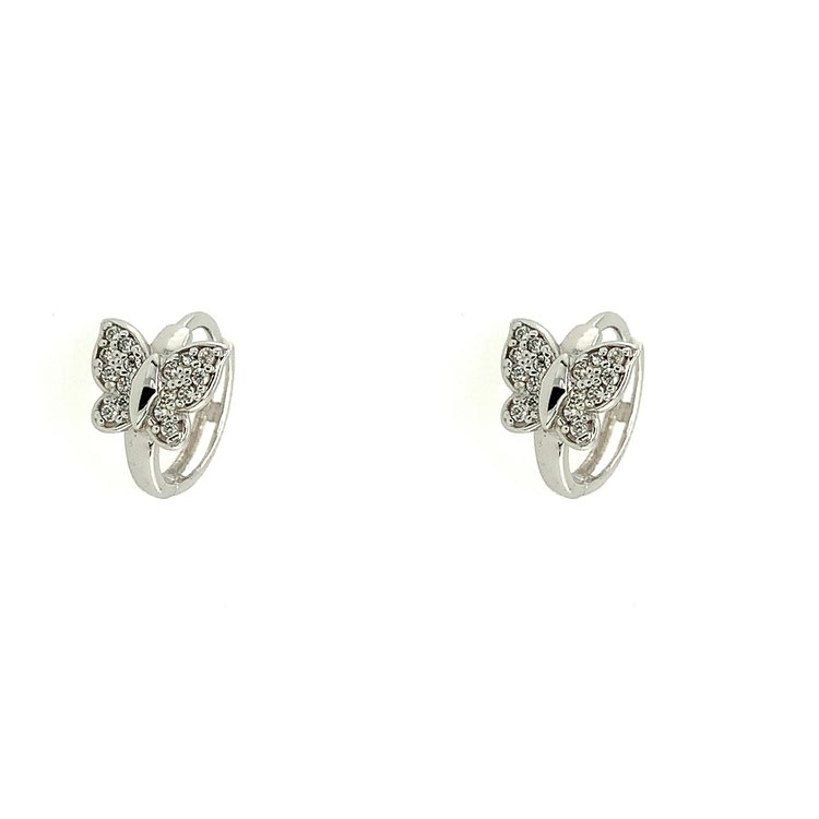 31326 14K WHITE GOLD BUTTERFLY CUBIC ZIRCONIA CENTER HUGGIES