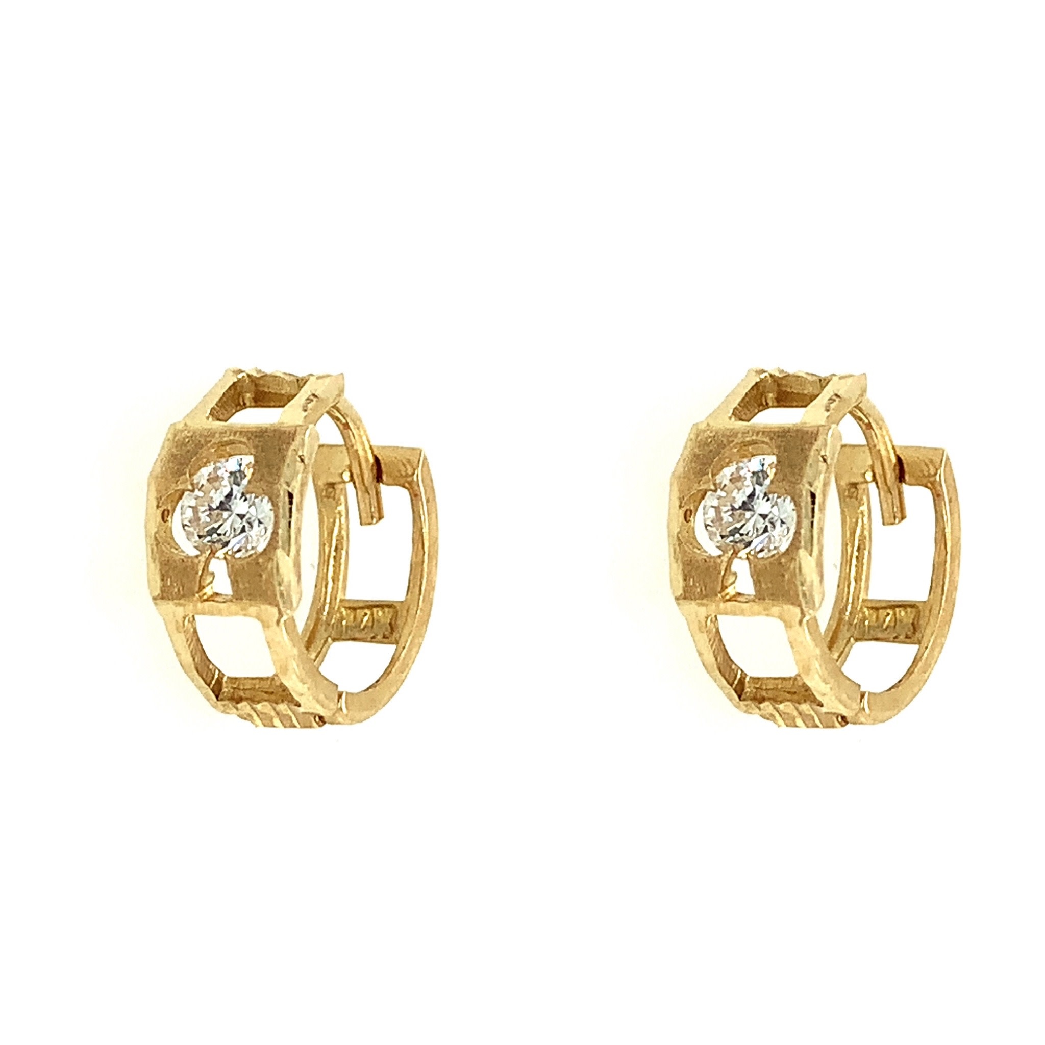 30463 14K YELLOW GOLD CUBIC ZIRCONIA CLOVER DESING HUGGIES