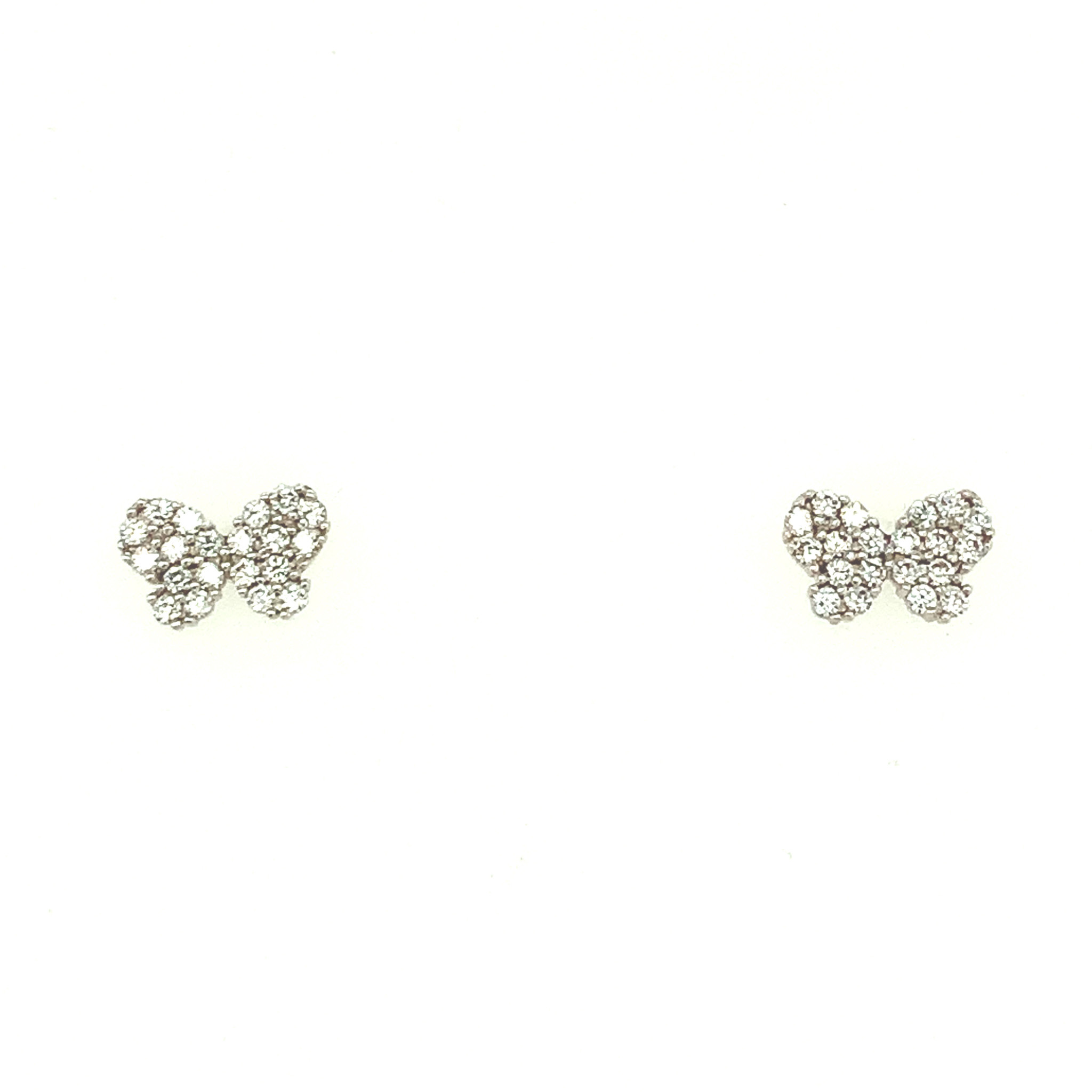 32402 14K WHITE AND YELLOW GOLD CUBIC ZIRCON PAVE SET BUTTERFLY SCREW BACKS STUDS