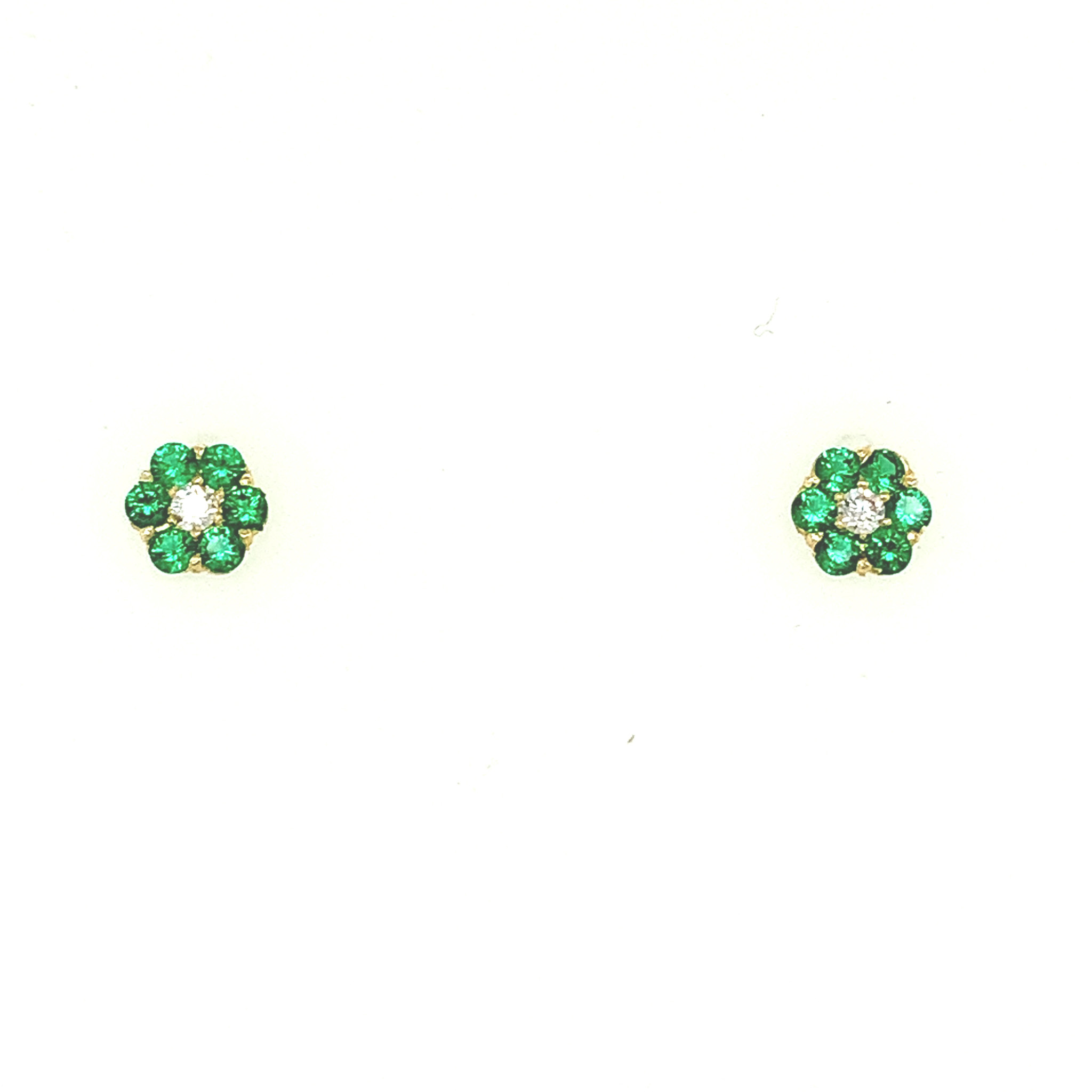 31671 14K YELLOW GOLD GEMSTONE CLUSTER FLOWER SCREW BACK EARRINGS