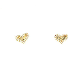 31506 14K WHITE AND YELLOW GOLD MIRROR BACK CUBIC ZIRCONIA HEART STUDS SCREW BACK