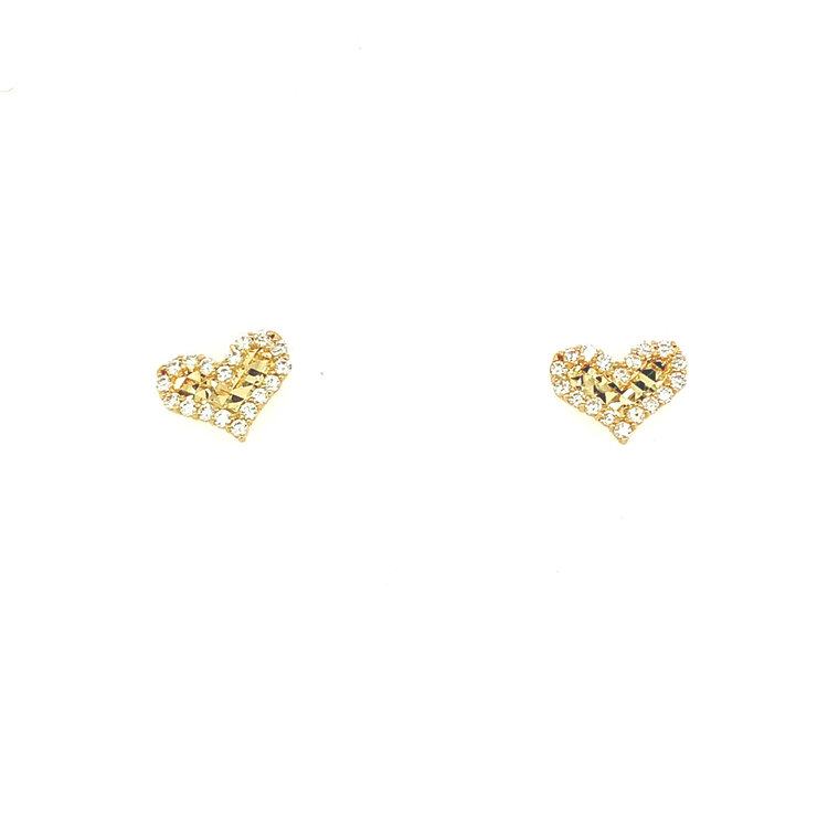 31506 14K WHITE AND YELLOW GOLD MIRROR BACK CUBIC ZIRCON HEART STUDS SCREW BACK