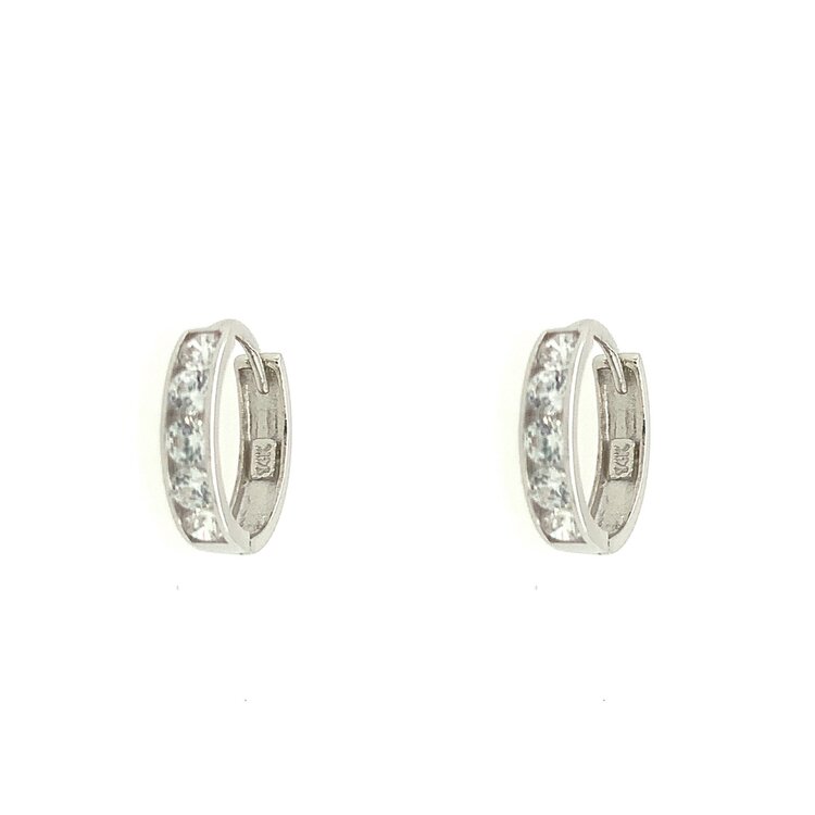 30097 14K WHITE GOLD  CHANNEL  SET CUBIC ZIRCONIA  SMALL HUGGIES (5 STONES)