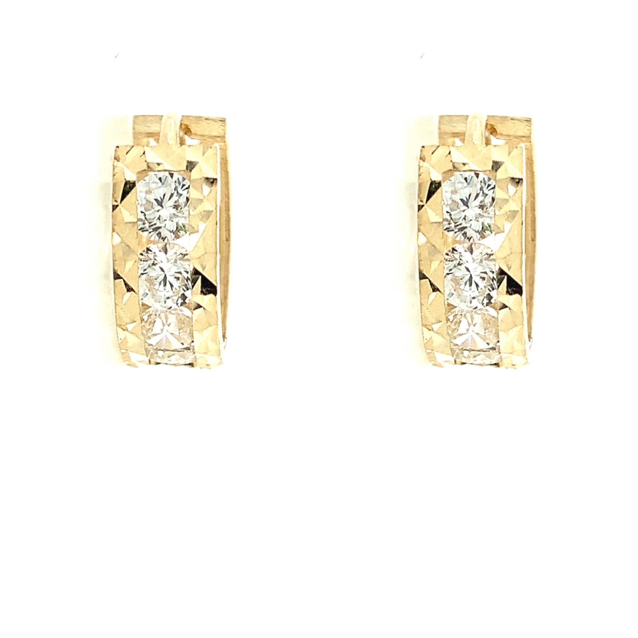 30257 14K YELLOW GOLD CHANNEL SET DIAMOND CUT HUGGIES