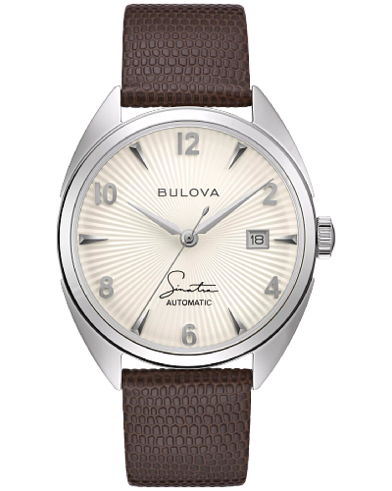 BULOVA FRANK SINATRA WHITE DIAL BROWN LEATHER BAND MENS WATCH