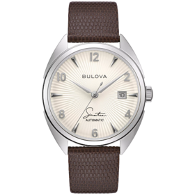 BULOVA FRANK SINATRA WHITE DIAL  BROWN LEATHER BAND MENS WATCH