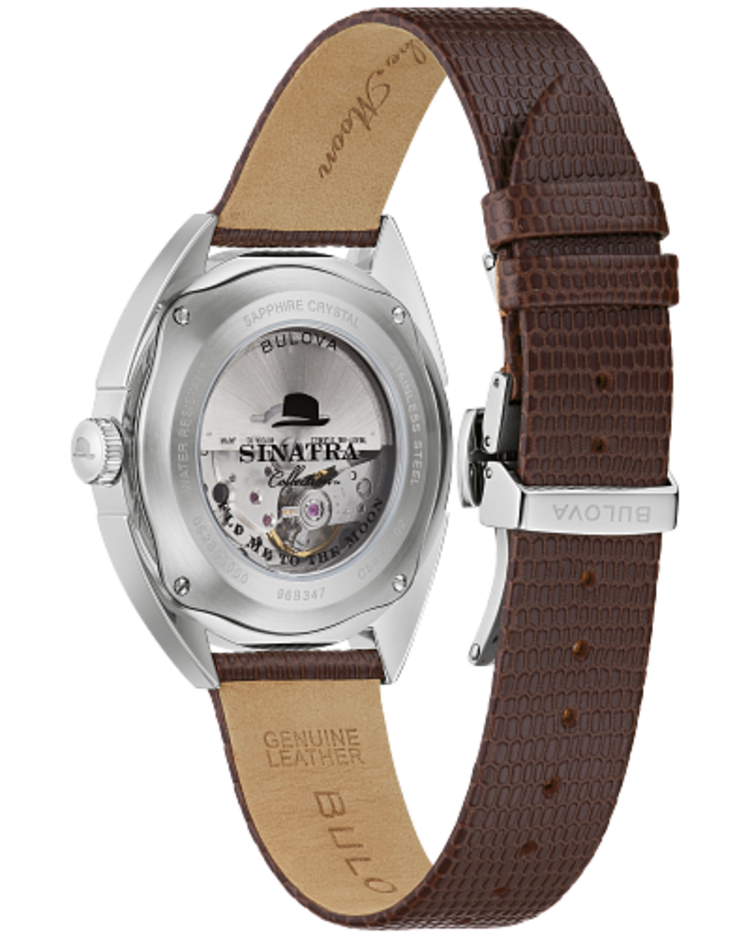 BULOVA FRANK SINATRA WHITE DIAL  BROWN LEATHER BAND MENS WATCH
