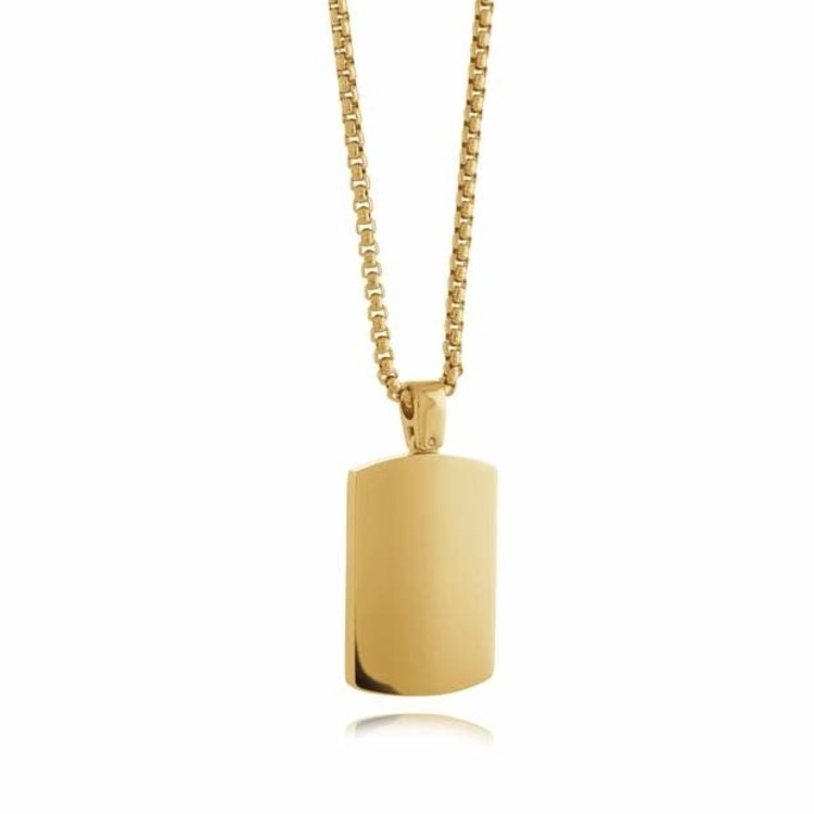 SP166 ITALGEM  STAINLESS STEEL GOLD PLATED ROUND LINK CHAIN BRUSHED FINISH DOG TAG