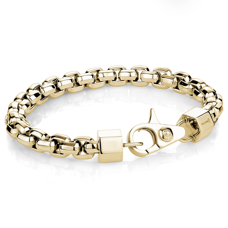 ITALGEM SMB261 ITALGEM STAINLESS STEEL GOLD PLATED MATTE THICK BOX LINK 8MM  MENS BRACELET