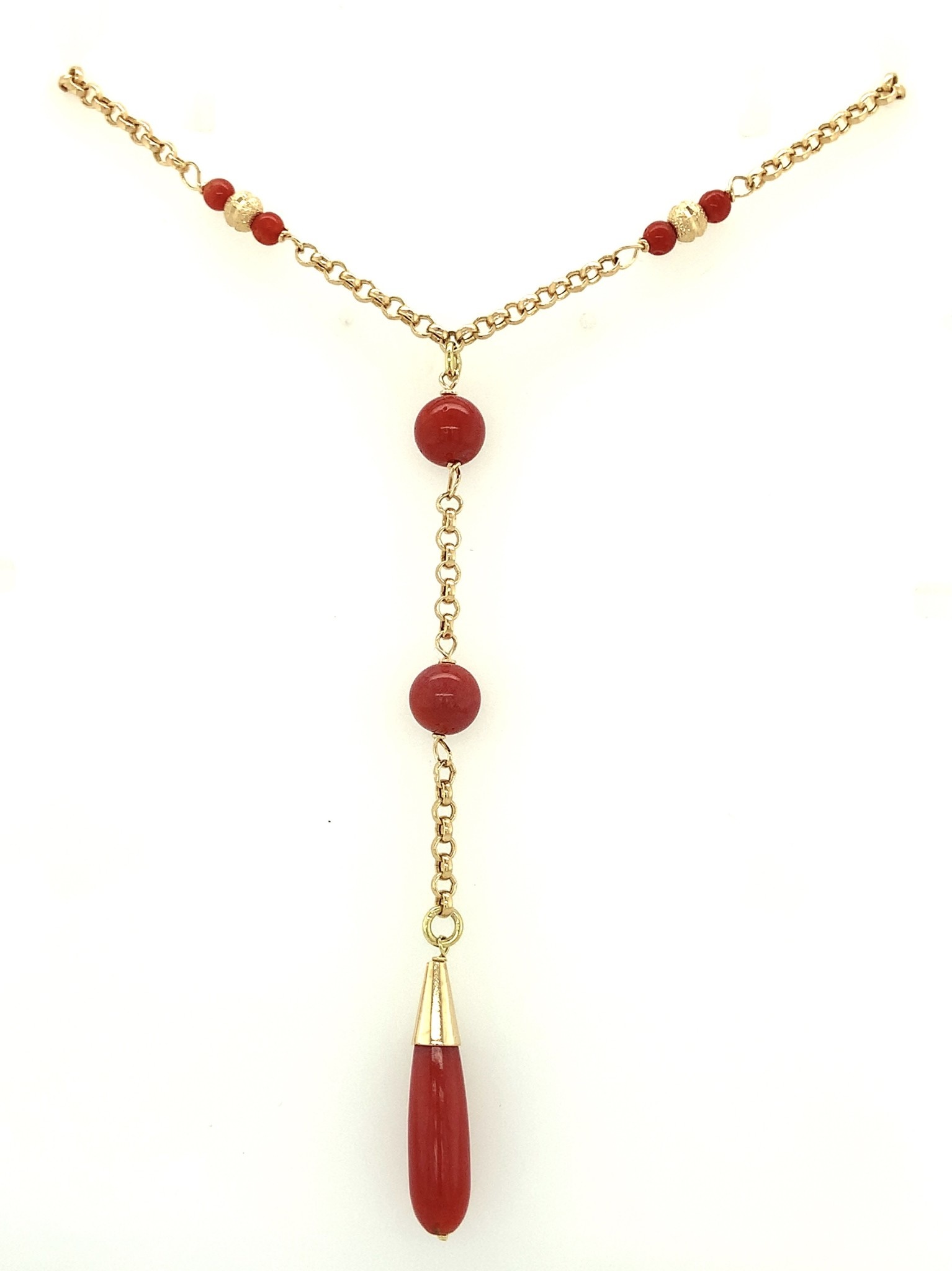 60024 18K CORAL BEADS ROLO LINK NECKPIECE