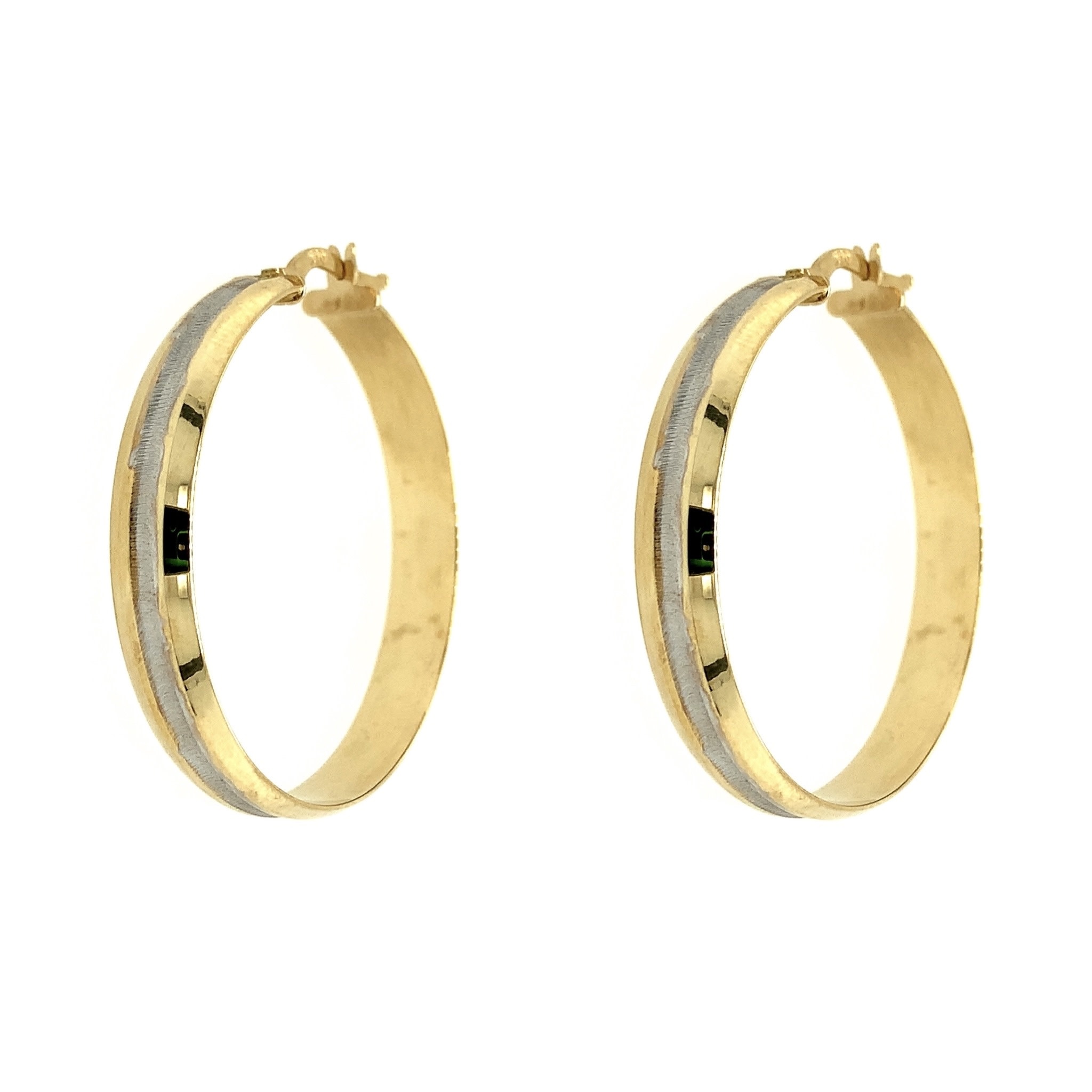 31685 14K 2 TONE MATTE CENTER HIGH POLISH EDGES 1/2" HOOPS