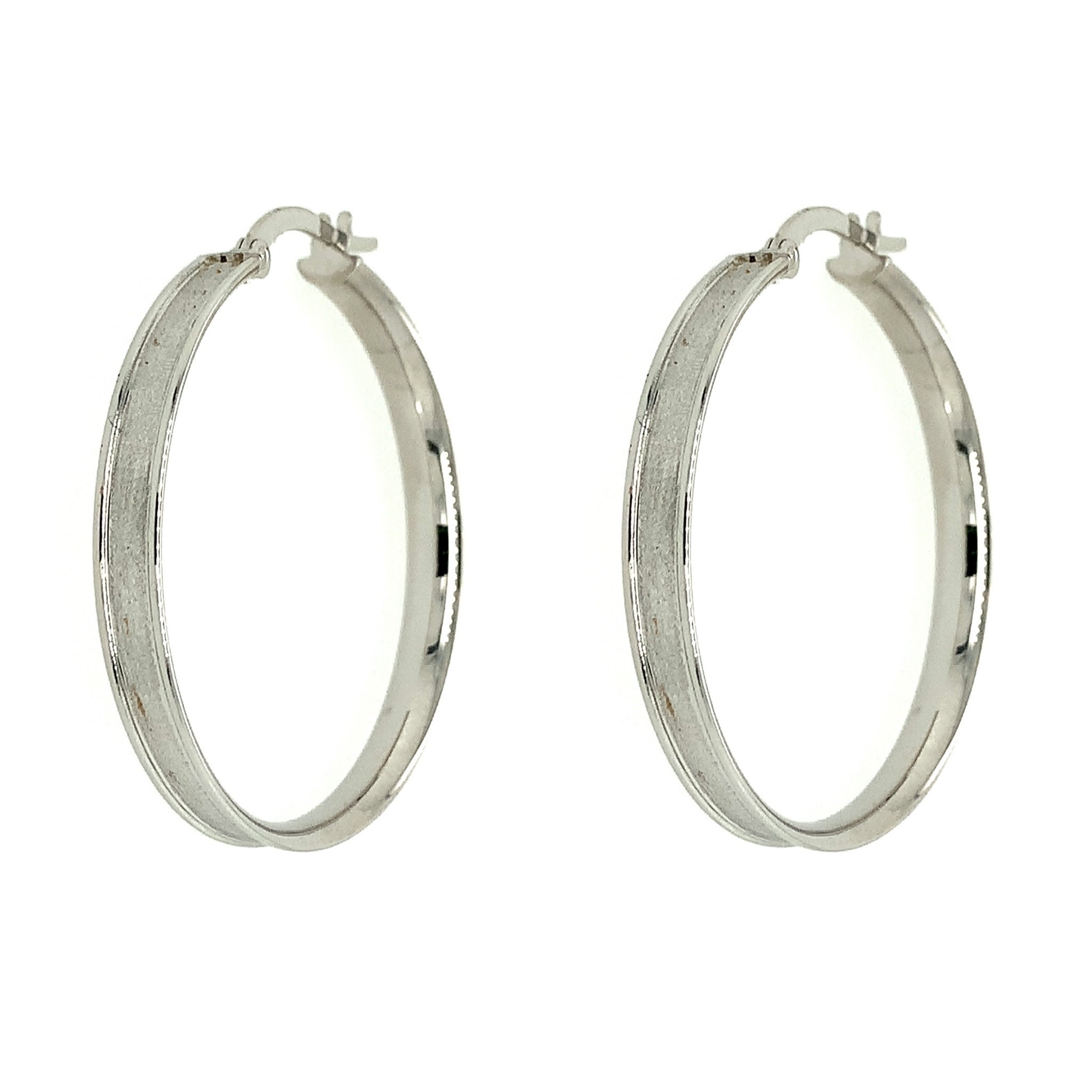 31449 14K WHITE GOLD 1.5" MATTE FINISH CENTER HOOPS