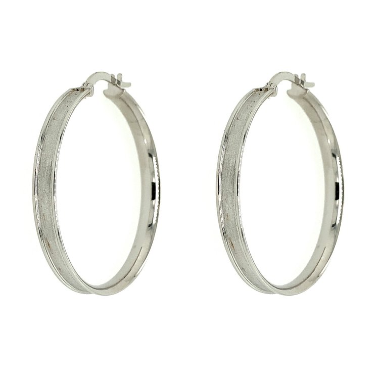 31449 14K WHITE GOLD 1.5" MATTE FINISH CENTER HOOPS