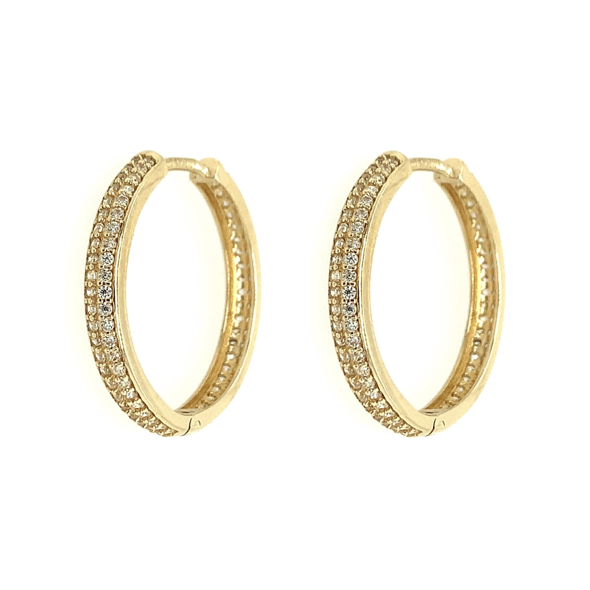 32062 14K 2 TONE CUBIC ZIRCONIA PAVE SET ETERNITY STYLE HOOPS