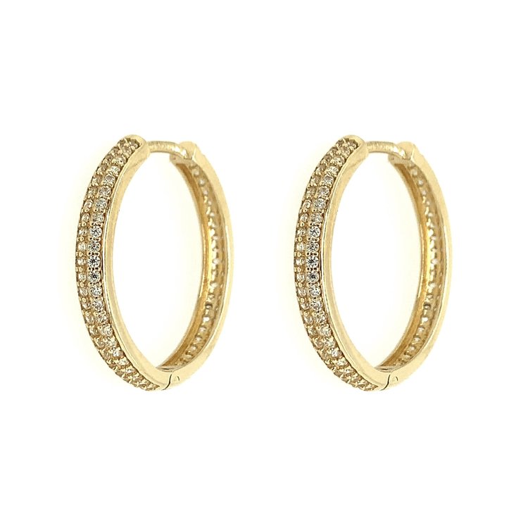 32062 14K 2 TONE CUBIC ZIRCONIA REVERSIBLE PAVE SET ETERNITY STYLE HOOPS