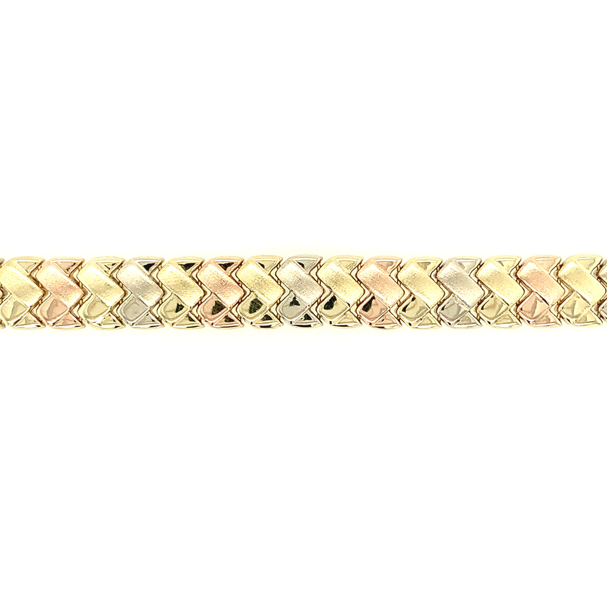 20044 14K TRICOLOR BRAIDED LINK STAMPATO BRACELET