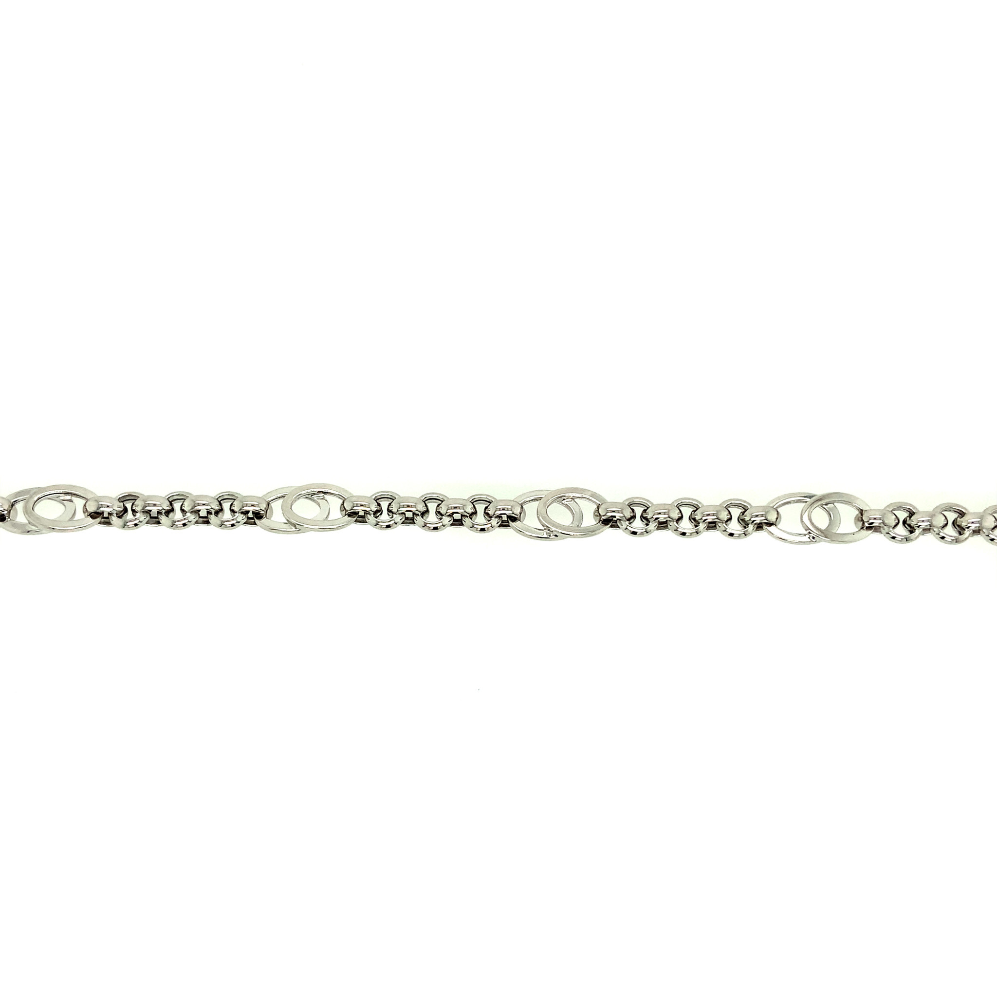 20049 14K WHITE GOLD FANCY TIGER EYE AND ROLO LINK DESIGN LADIES BRACELET