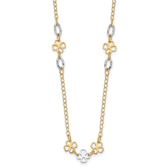 60159 14K 2 TONE DIAMOND CUT OVAL AND POLISHED CLOVER LINK NECKLACE
