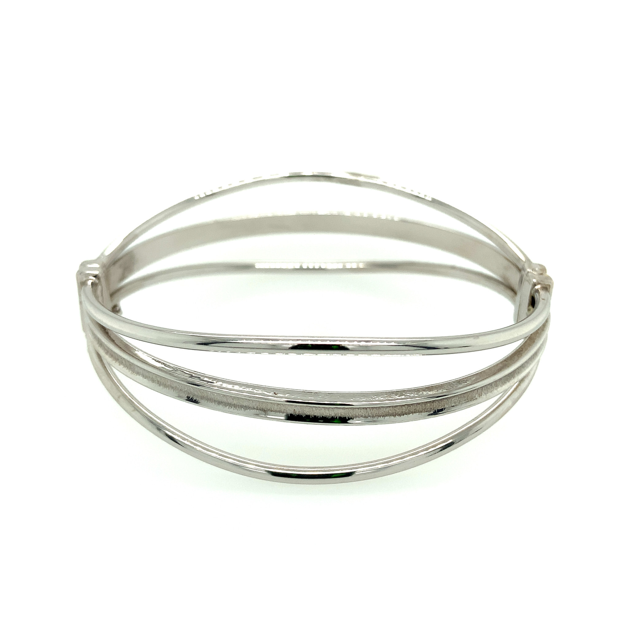 20112 14K WHITE GOLD TRIPLE ROW OPEN BANGLE BRACELET