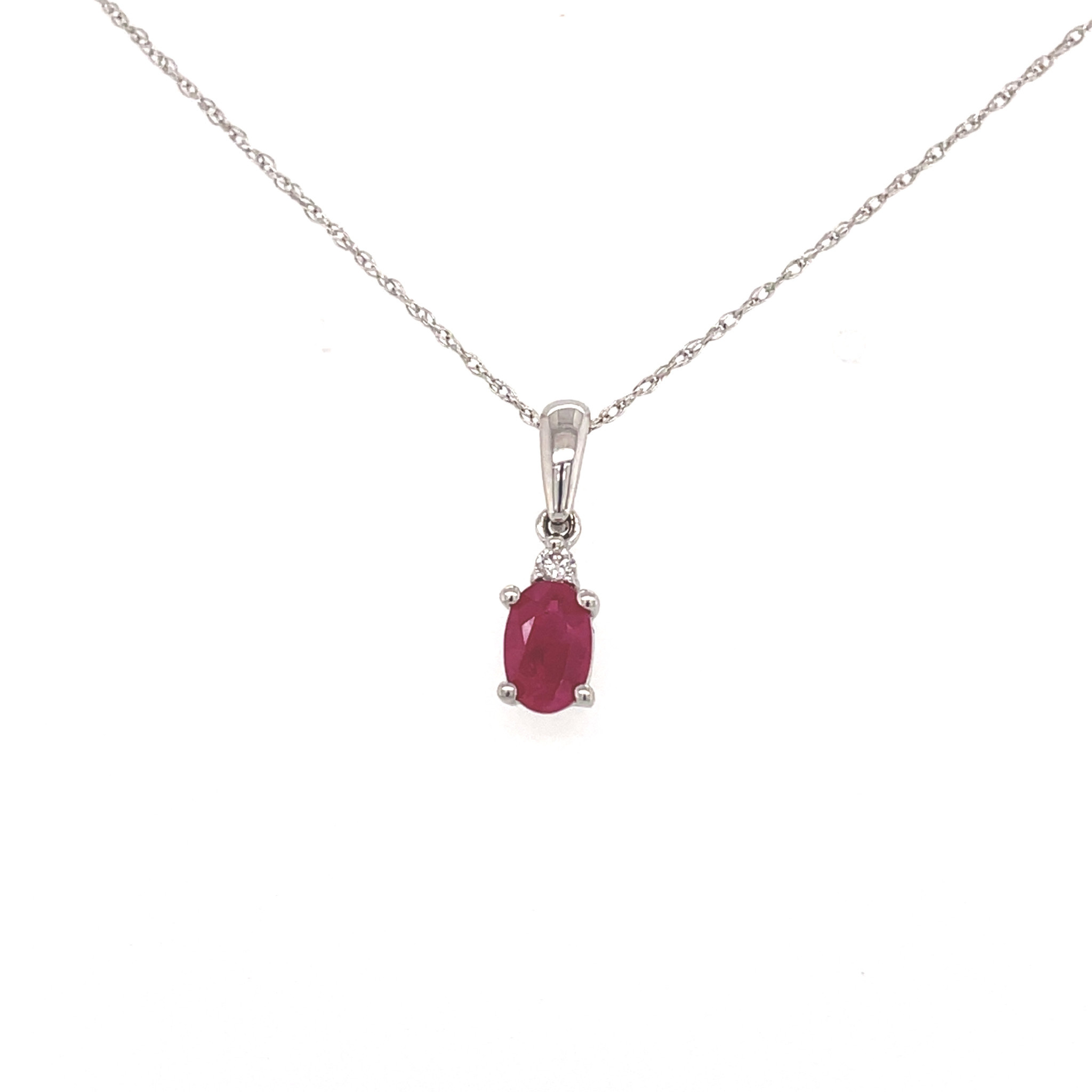 72805 14K WHITE GOLD DIAMOND OVAL RUBY PENDANT SET