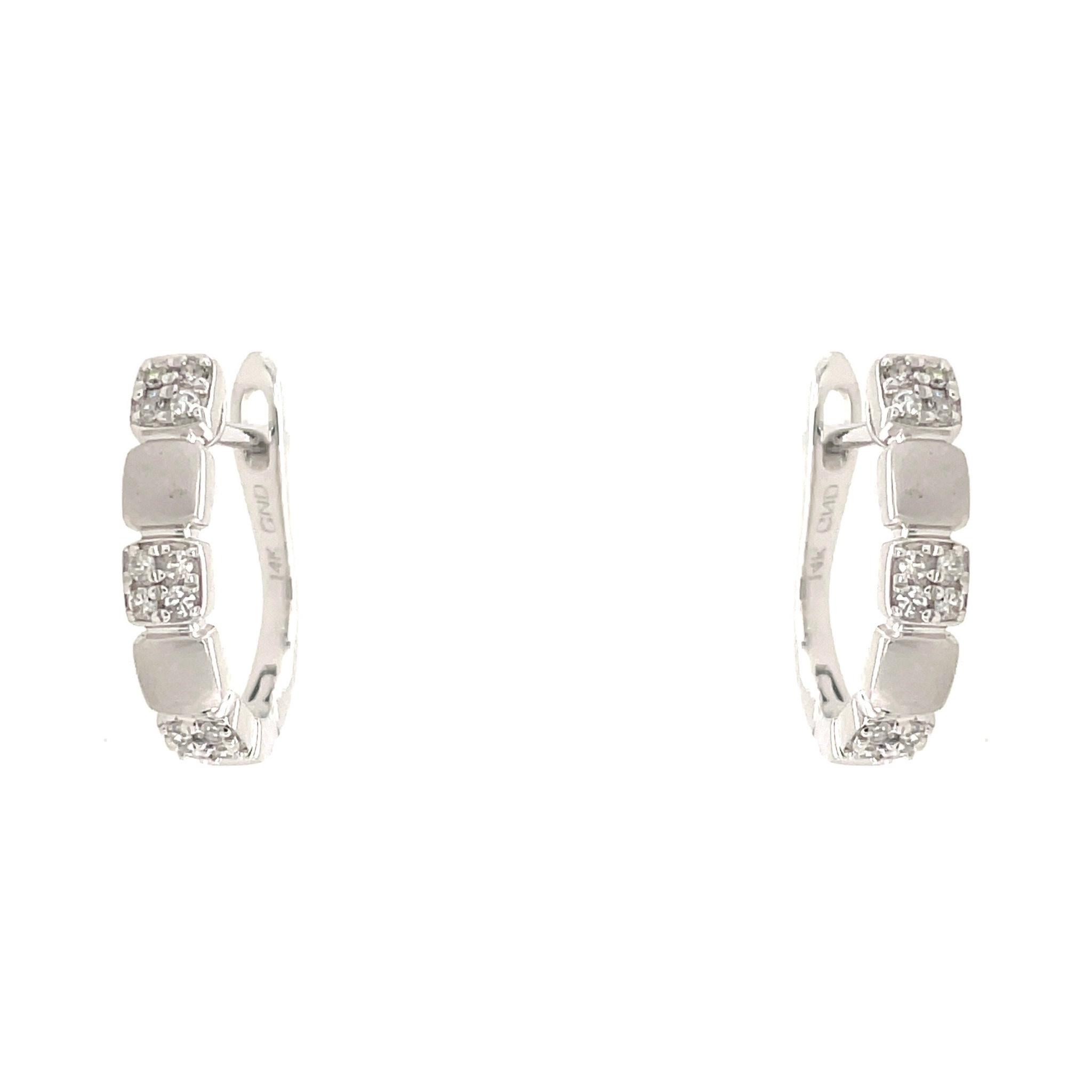 30219 14K WHITE GOLD .10TCW DIAMOND SATIN FINISHED MULTI SQUARE ROW LEVER BACK HUGGIES
