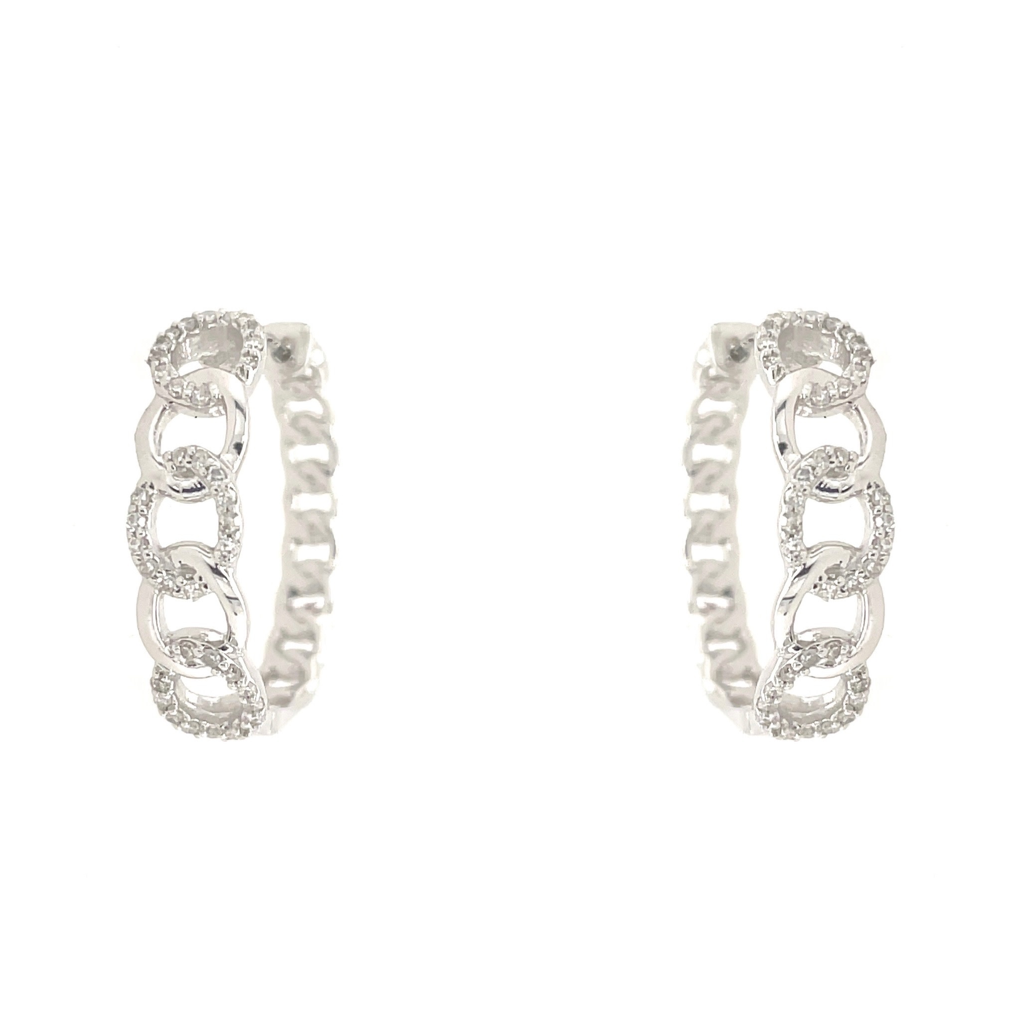 30227 10K WHITE GOLD .20TCW DIAMOND CUBAN LINK DESIGN HOOPS