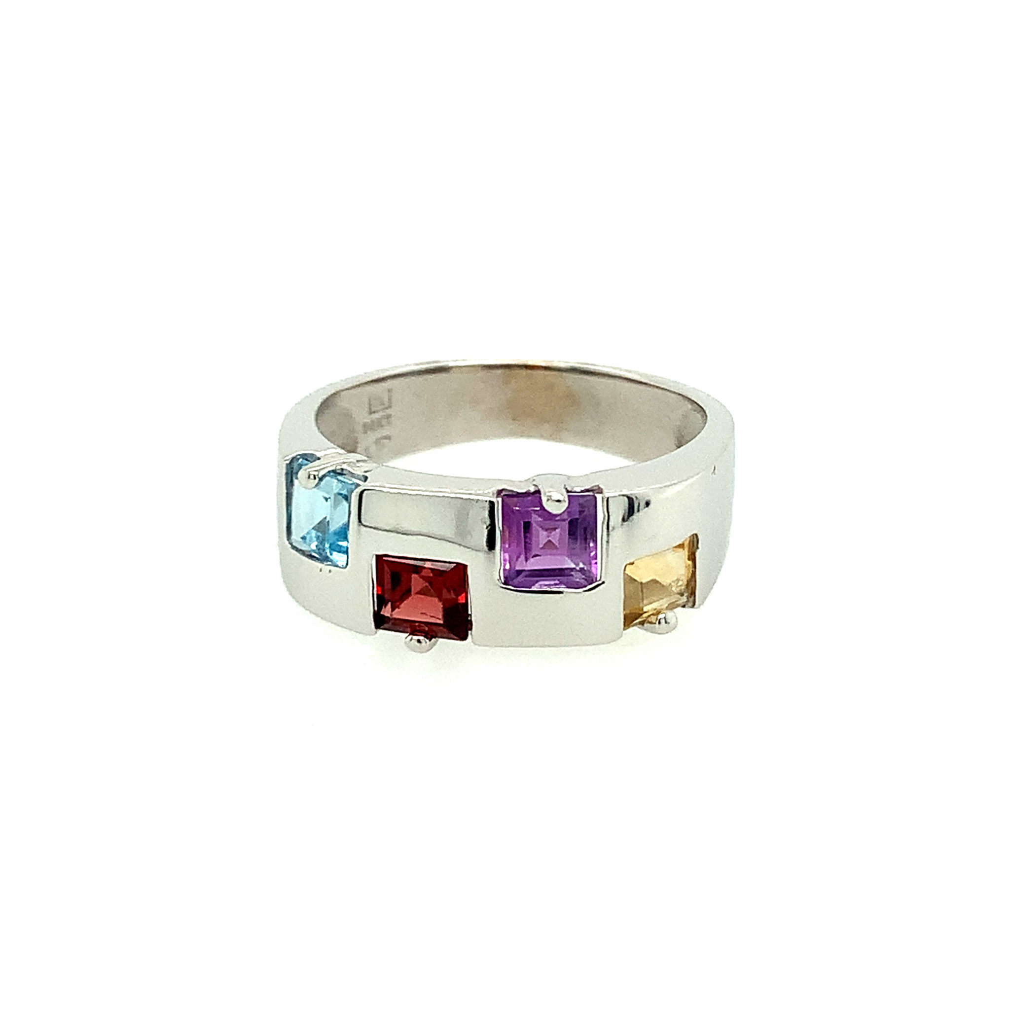 41164 14K WHITE GOLD MULTI GEMSTONE WIDE BAND