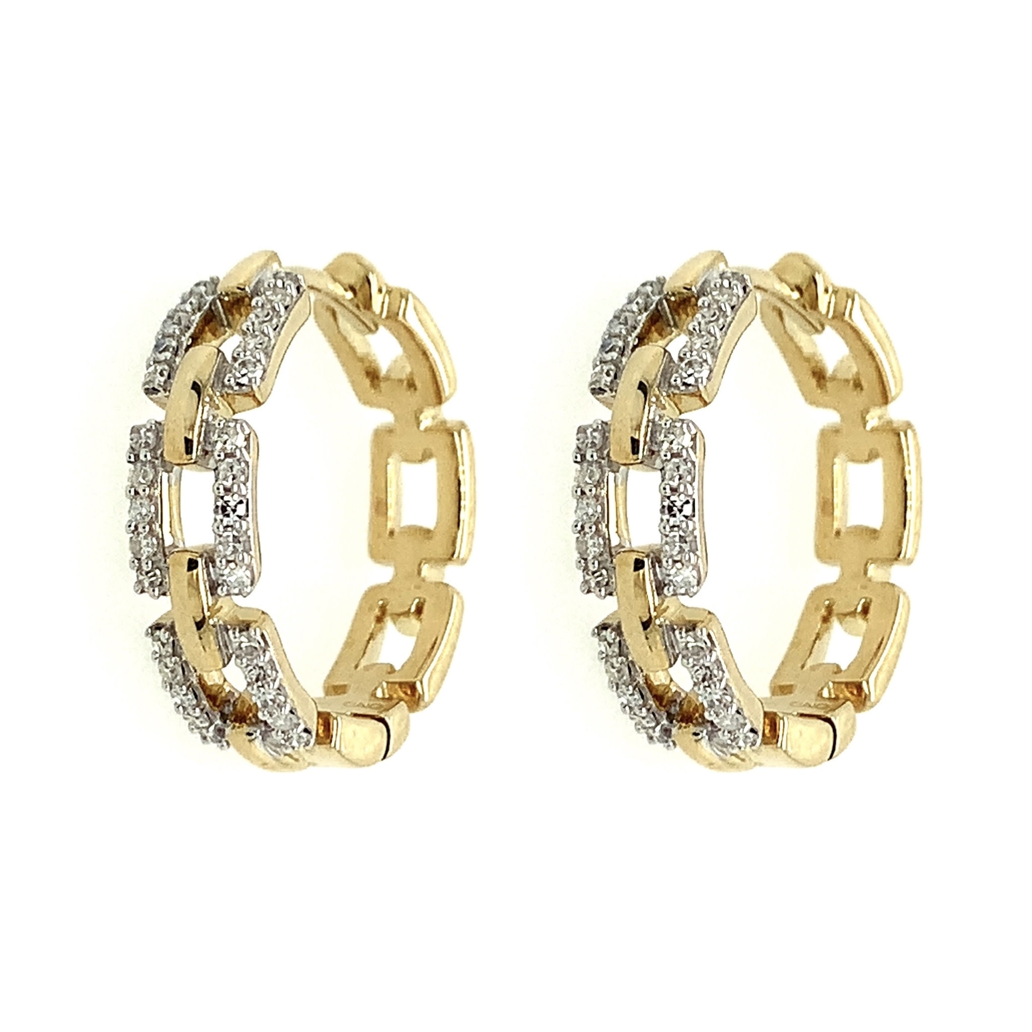 30211 10K YELLOW GOLD .33TCW DIAMOND SQUARE PAPER CLIP LINK HOOPS