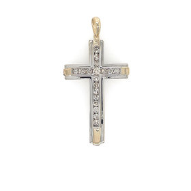 77812 14K TWO TONE .65CT DIAMOND CROSS CHANNEL SET DIAMONDS