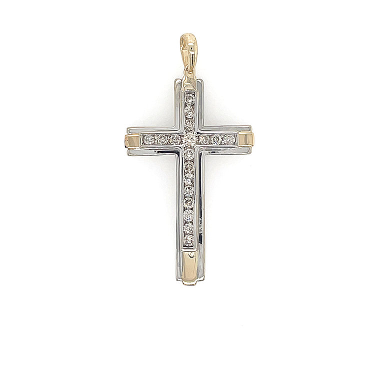 77812 14K TWO TONE .65CT DIAMOND CROSS CHANNEL SET DIAMONDS