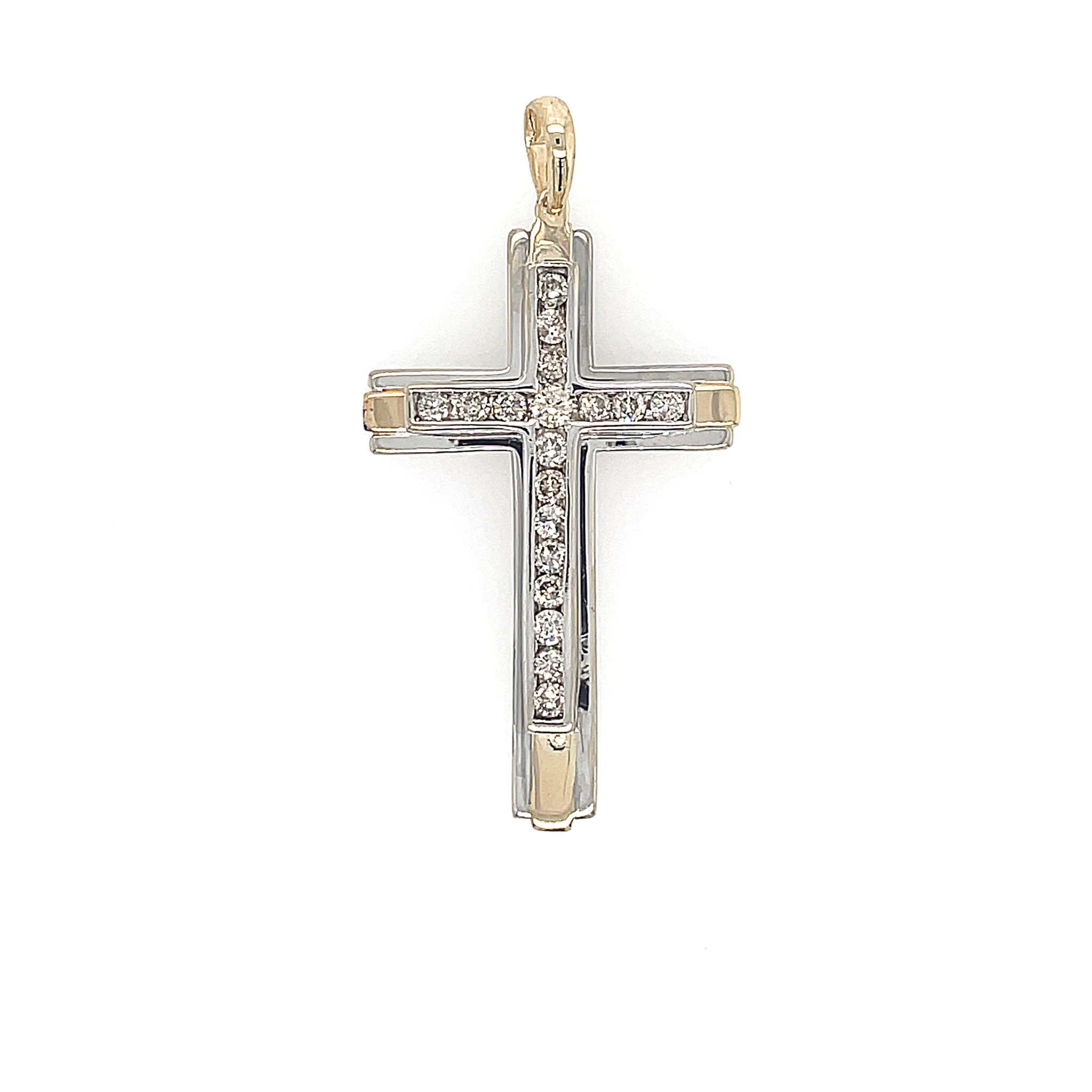 77812 14K 2TONE CROSS WITH .65 CARATS OF CHANNEL SET DIAMONDS
