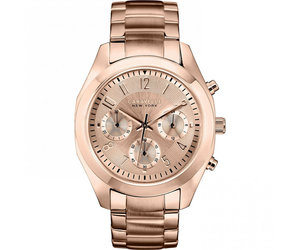 CARAVELLE ROSE TONE CUBIC ZIRCONIA BLUE CHRONOGRAPH DAIL WATCH