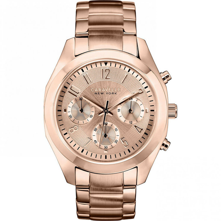 Caravelle CARAVELLE ROSE TONE CUBIC ZIRCONIA BLUE CHRONOGRAPH DAIL WATCH
