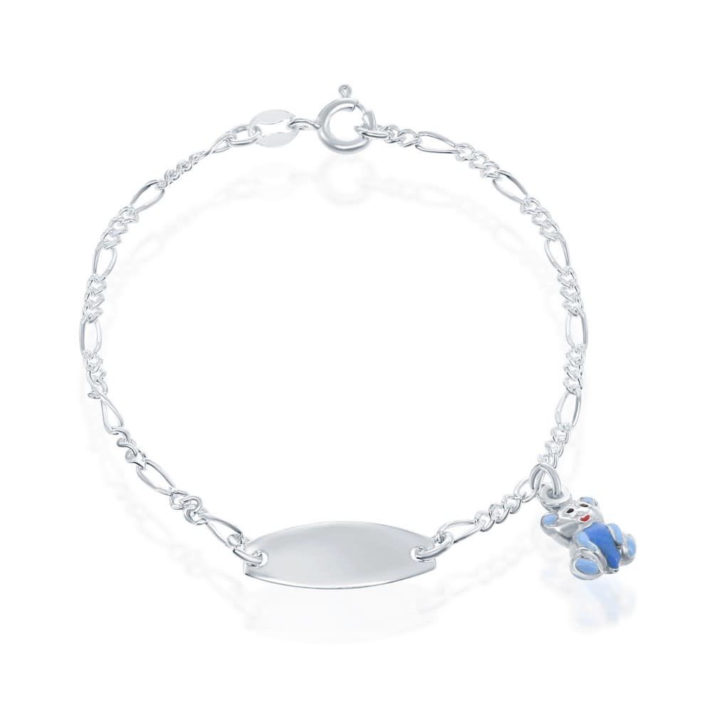 T-7724 Sterling Silver Kid-ID Bracelet 6.5'', Blue Teddy Bear Enamel Charm