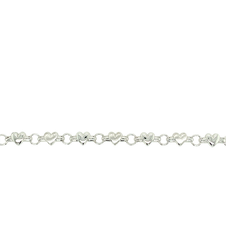 20616 14K WHITE GOLD DIAMOND CUT PUFFY HEART KIDS BRACELET