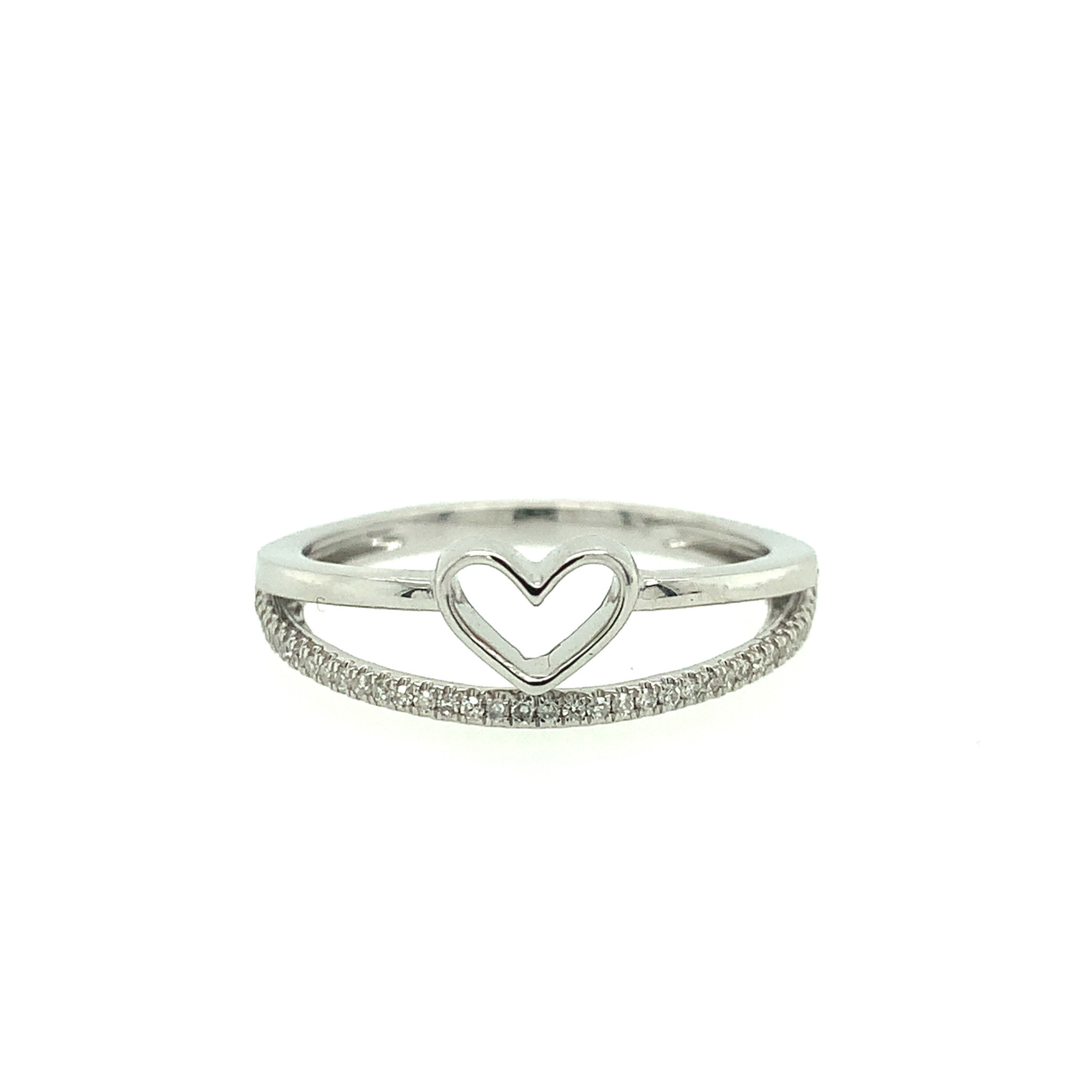 40052 10K WHITE GOLD .10TCW DIAMOND OPEN HEART AND BAND RING