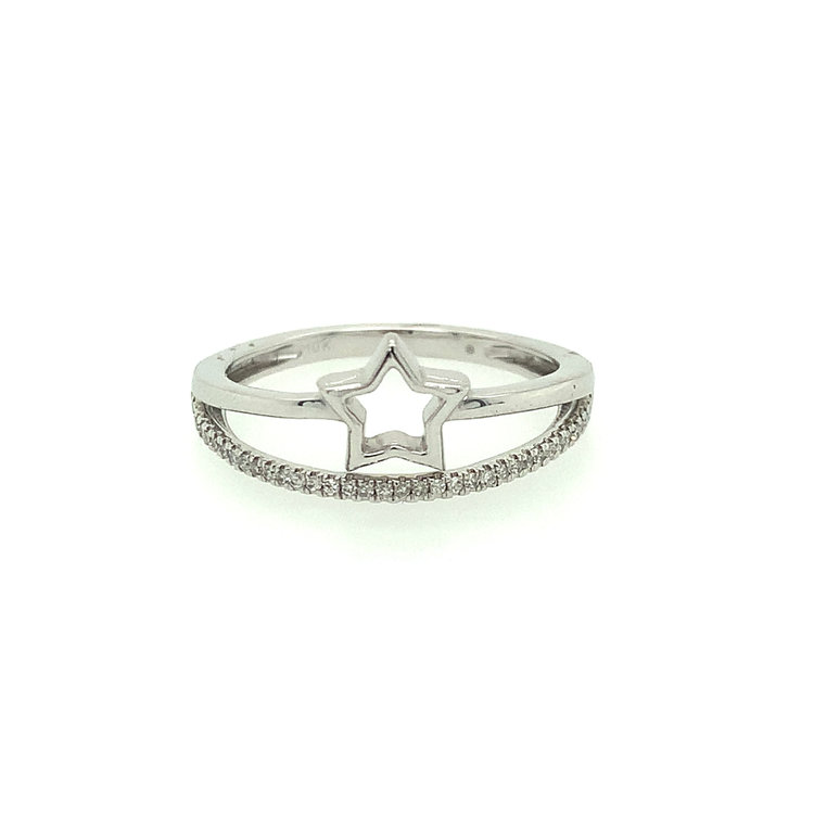 40054 10K WHITE GOLD OPEN STAR .10TCW DIAMOND BAND RING