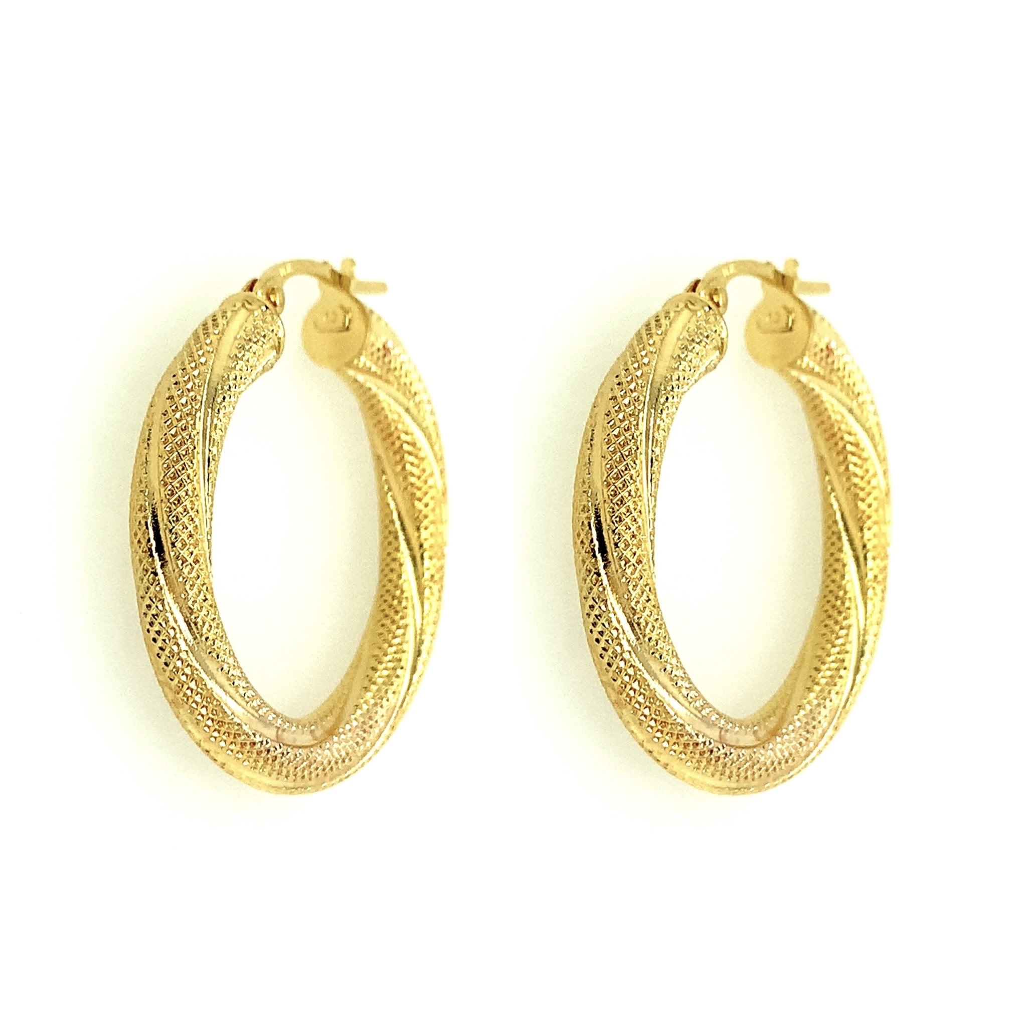 31388 14K YELLOW GOLD 1" TWISTED TEXTURED HOOPS