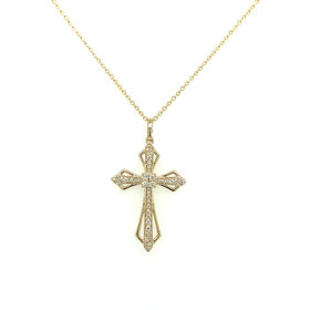 70102 14K YELLOW GOLD .35CT DIAMOND WITH BEAD SET CENTER & HIGH POLISH FLARE CROSS PENDANT