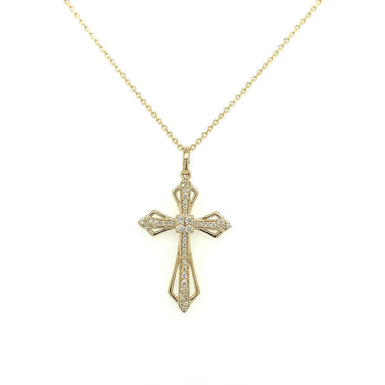70102 14K YELLOW GOLD .35CT DIAMOND WITH BEAD SET CENTER & HIGH POLISH FLARE CROSS PENDANT