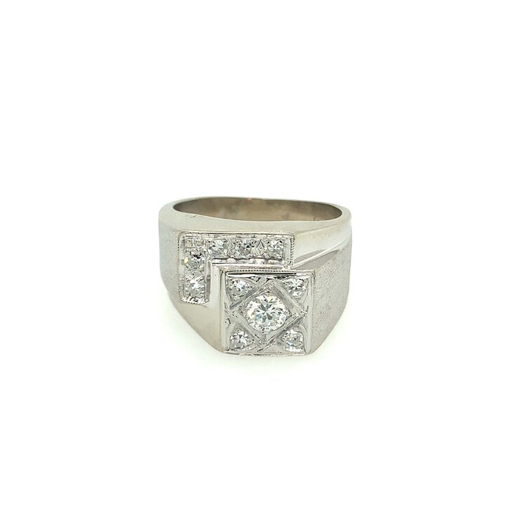 45029 14K WHITE GOLD .36TCW DIAMOND SQUARE BYPASS MENS RING