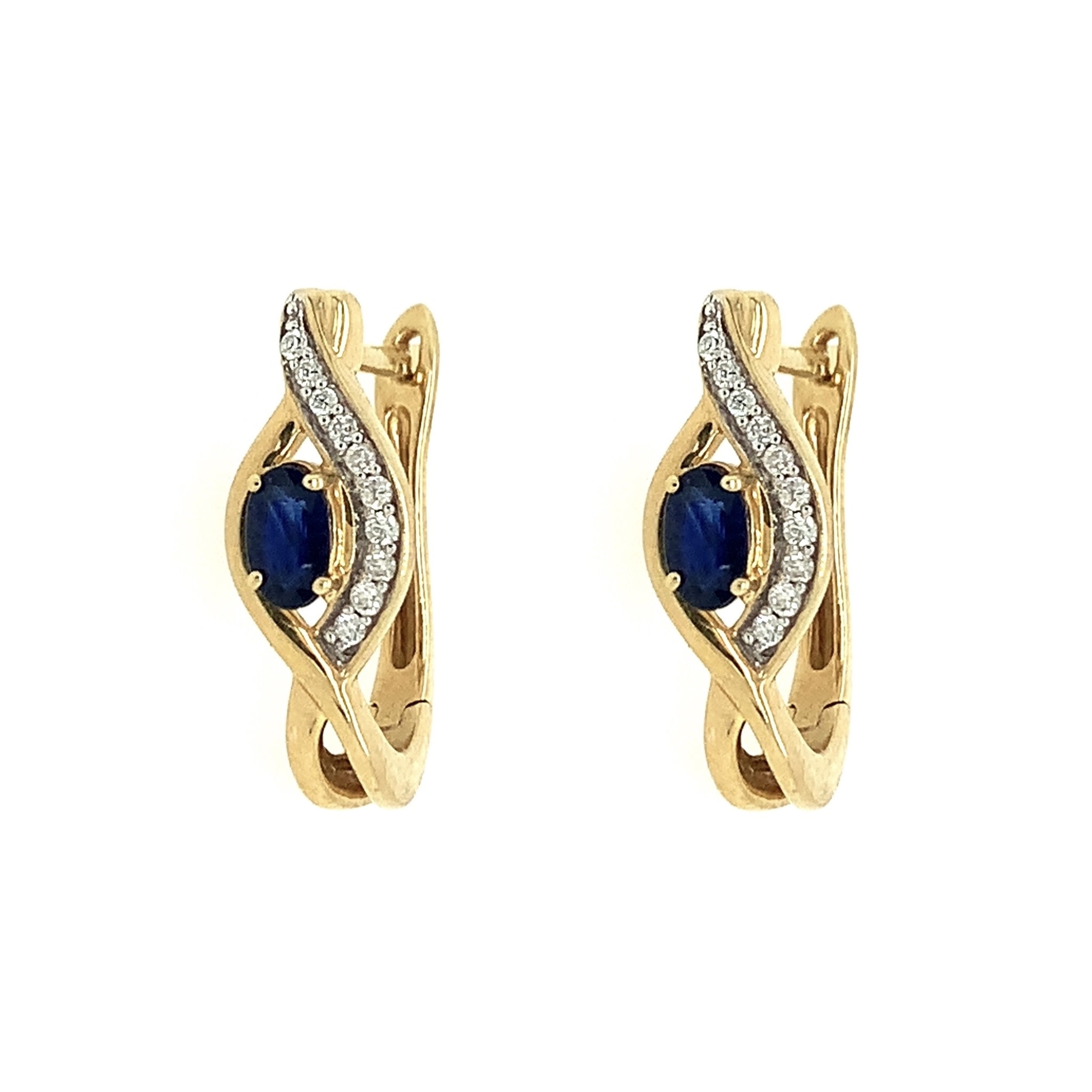 30312 14K YELLOW GOLD INIFINITY STYLE EARRINGS WITH GENUINE SAPPHIRE AND DIAMONDS
