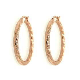 30301 14K ROSE GOLD DIAMOND CUT TWIST DESIGN 2.9MM 1.25" HOOPS