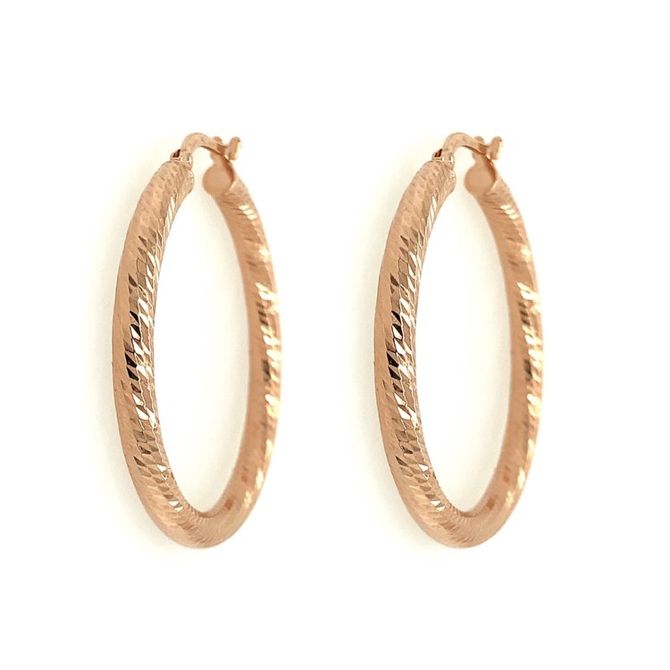 30301 14K ROSE GOLD DIAMOND CUT TWIST DESIGN 1.25" HOOPS