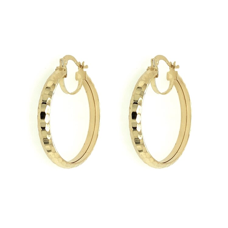 30300 14K YELLOW GOLD HAMMERED DESIGN 1.25" HOOPS